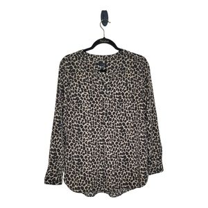 Talbots Women’s Small Blouse Animal Print Shirt 1/4 Button Down Long Sleeve Top